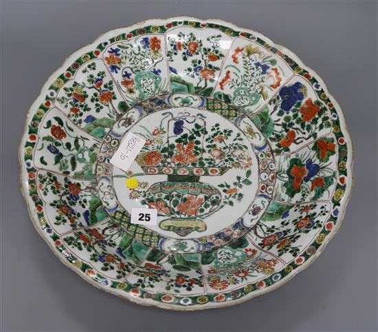 A Chinese famille verte charger, Kangxi period, diameter 39.5cm (a.f.)